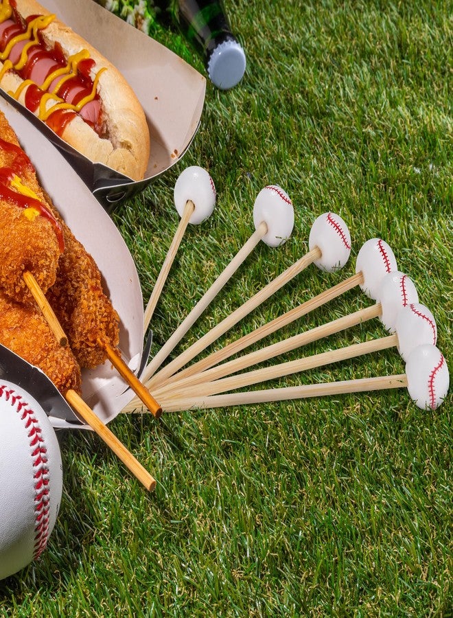 Aodaer 100 Pieces Baseball Bamboo Cocktail Picks 4.7 Inch Decorative Sports Ball End Cocktail Skewers Wooden Decorative Fruit Toothpicks Fruits Sandwich Buffets Party Supplies - Image 5